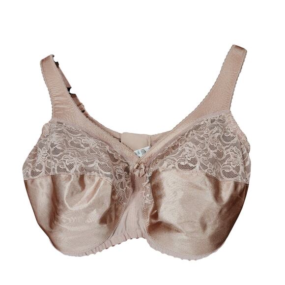 Glamorise Bra sz 42 I Wirefree Comfort Straps‎ Beige Tan Full Women Floral Lace - Picture 1 of 8